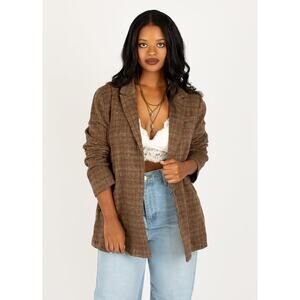 Joyfolie Women’s Louve Blazer in Tan/Brown Plaid Size XXL